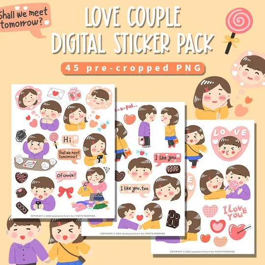 Love couple digital sticker pack | Webudding