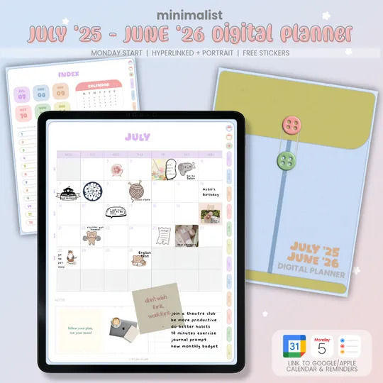 2025 2026 Mid Year Digital Planner | Cute Planner | Daily Planner, Weekly Planner, Monthly Planner | Notepad Goodnotes Notability-thumb