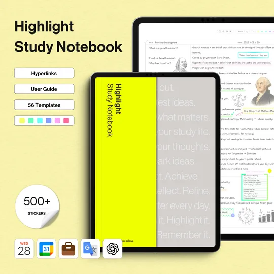 Highlight Study Notebook (Sticker set, Shortcuts Integration)