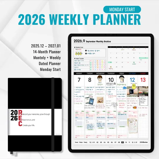 2026 굿노트 위클리 플래너(먼슬리+위클리) 날짜형 14개월-thumb