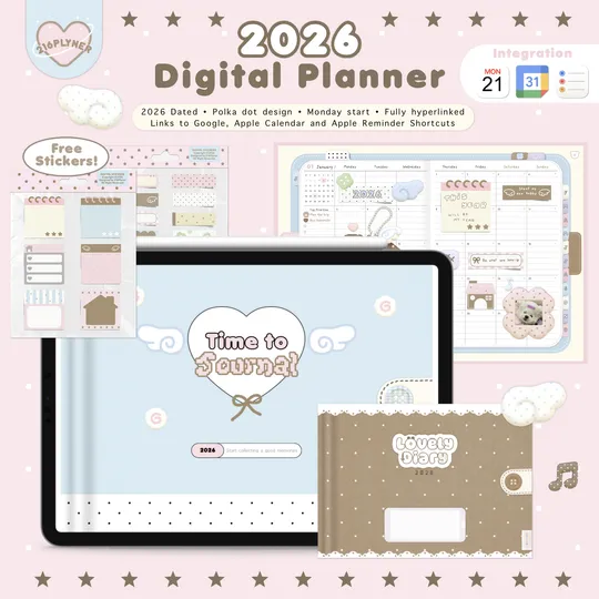 2026 Digital Planner | Polka dot theme + cute stickers pack-thumb