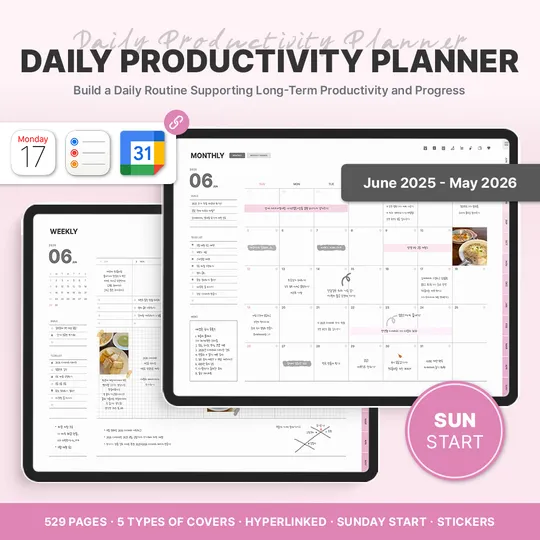 2025-2026 daily productivity planner (with Calendar Integration) - SUN START