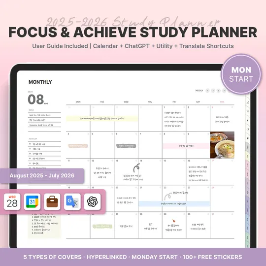 Focus & Achieve Rainbow Study Planner (Landscape, Mon.Start) [Landscape]