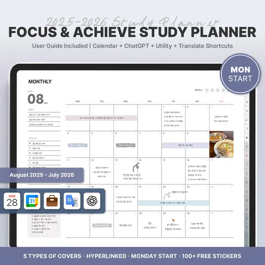 Focus & Achieve Neutral Study Planner (Landscape, Mon.Start) [Landscape]