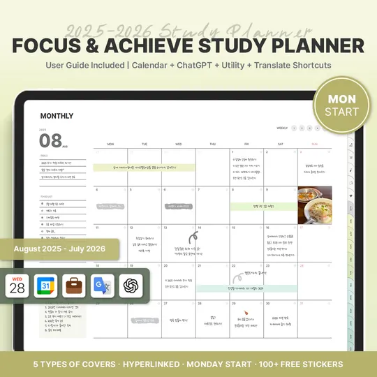 Focus & Achieve Lime Study Planner (Landscape, Mon.Start) [Landscape]
