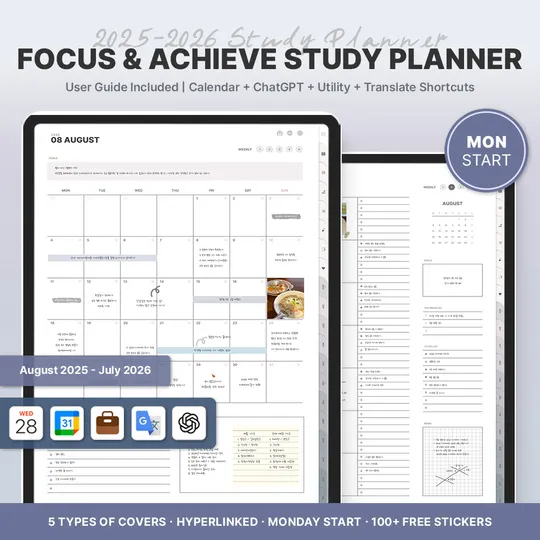 Focus & Achieve Neutral Study Planner (Landscape, Mon.Start) [Portrait]