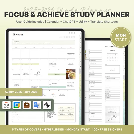 Focus & Achieve Lime Study Planner (Landscape, Mon.Start) [Portrait]