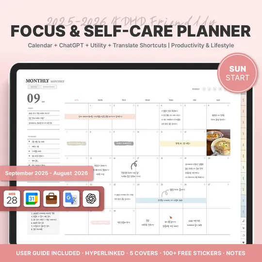 2025-2026 Focus & Self-Care Planner (ChatGPT) [Pastel]