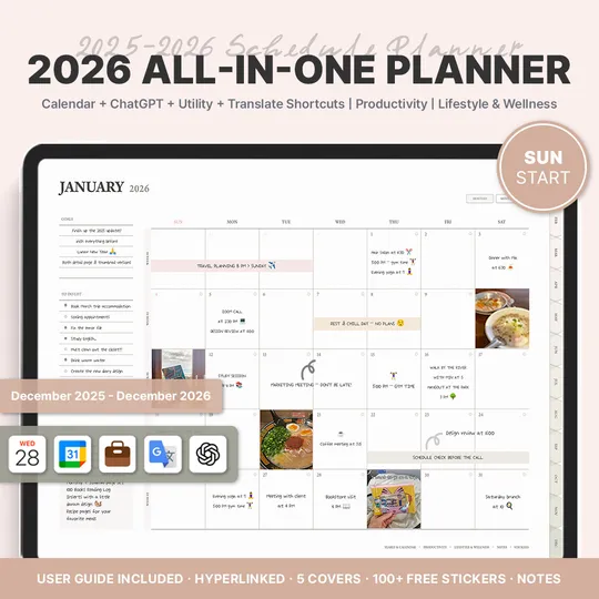 2026 올인원 데일리 플래너 (뉴트럴ㆍ월요일 시작ㆍ단축어 연동ㆍ가로형)-thumb