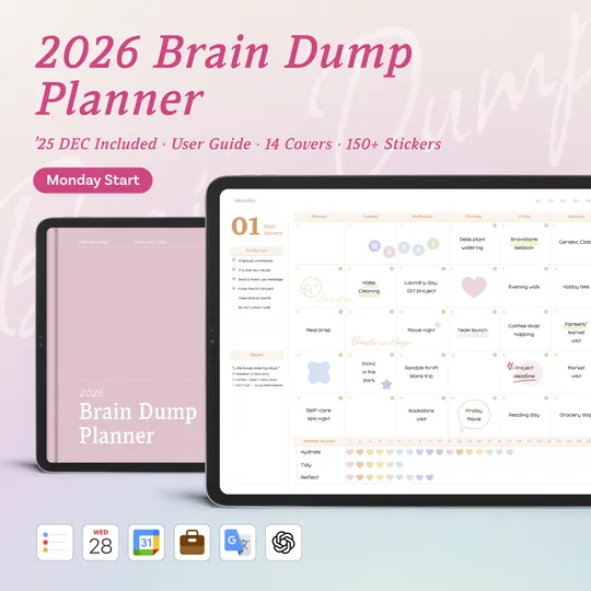 2026 Daily Brain Dump Planner (Mon. Start)