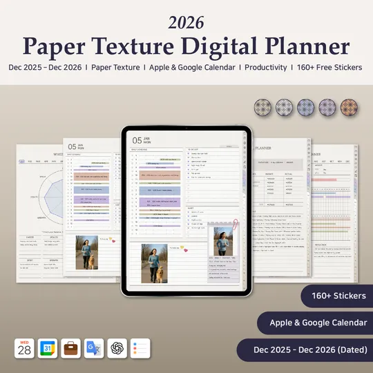 2026 종이질감 라이프 설계형 올인원 플래너 스티커세트-thumb