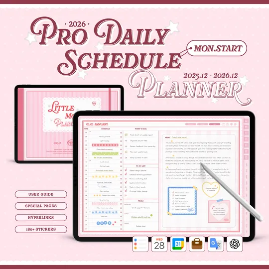 2026 Pro Daily Schedule Planner (Mon. Start)