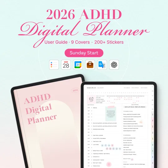 [Free Watermarked Preview] 2026 ADHD Digital Planner(Sun.Start)