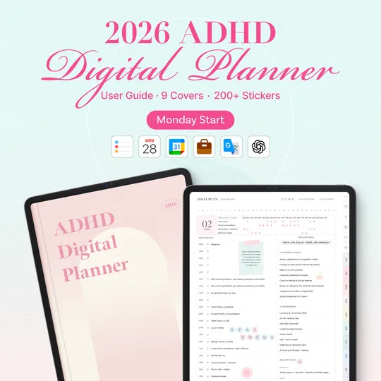 2026 ADHD Digital Planner (Mon. Start)