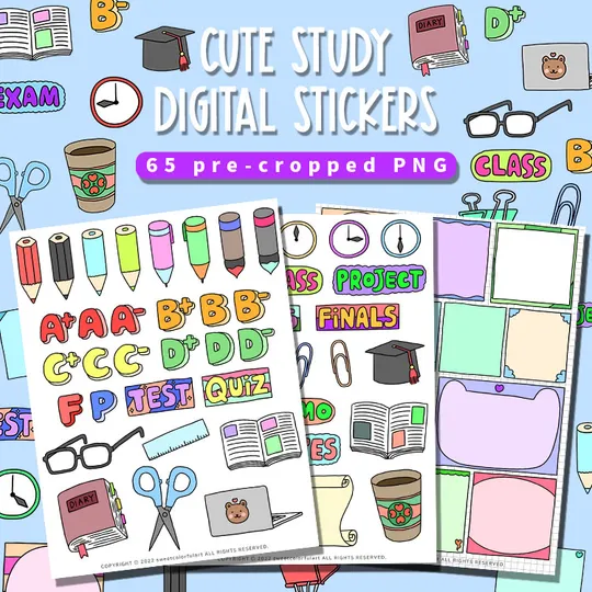 Stickers Study Fun Cute study digital stickers | Webudding